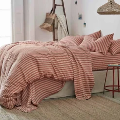 Striped Bedding|Linen Bedding>Piglet in Bed Linen Blend Duvet Cover Sandstone Red Pembroke Stripe