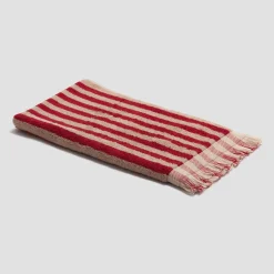 Striped Towels|Towels>Piglet in Bed Washcloth Sandstone Red Pembroke Stripe