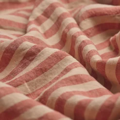 Striped Bedding|Linen Bedding>Piglet in Bed Sandstone Red Stripe 100% Linen Fitted Sheet Sandstone Red Pembroke Stripe