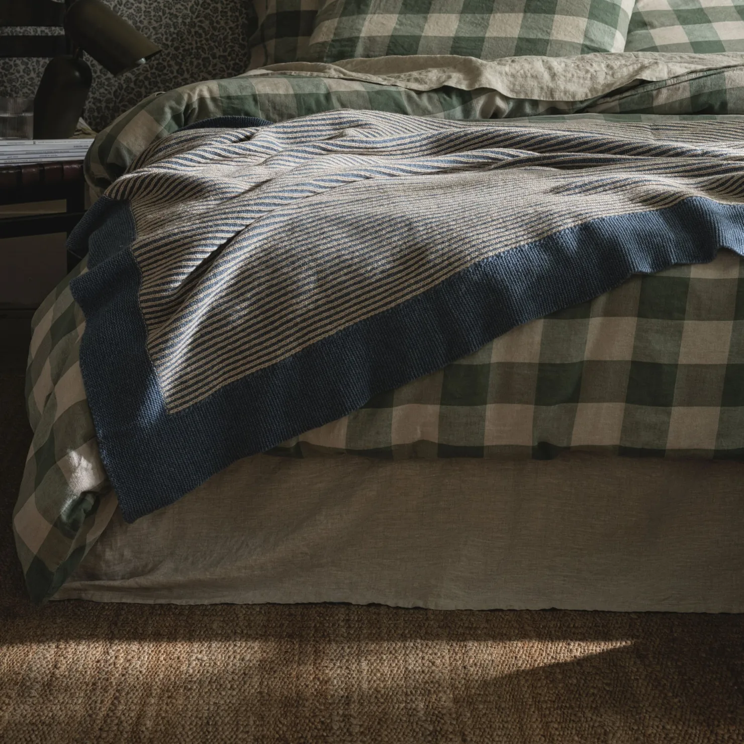 Blankets & Throws|Blankets & Throws>Piglet in Bed Knitted Throw Stone Blue Striped