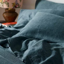 Flat Sheets>Piglet in Bed Linen Blend Flat Sheet Teal Chambray