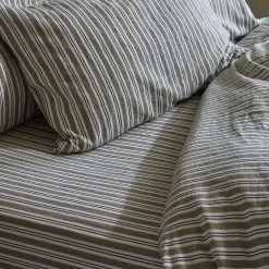 Linen Bedding|Fitted Sheets>Piglet in Bed Linen Blend Fitted Sheet Thyme Somerley Stripe