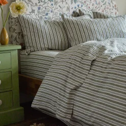 Striped Bedding|Linen Bedding>Piglet in Bed Linen Blend Flat Sheet Thyme Somerley Stripe