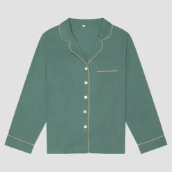 Linen Pajamas>Piglet in Bed Linen Pajama Shirt Tranquil Green