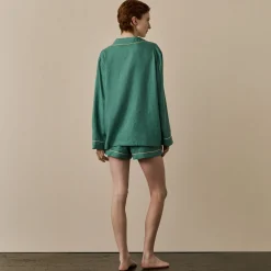 Linen Pajamas>Piglet in Bed Linen Pajama Shorts Tranquil Green