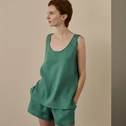 Linen Pajamas>Piglet in Bed Linen Tencel Cami Set Tranquil Green
