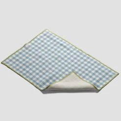 Table Linens>Piglet in Bed 100% Linen Placemat Set of 4 Warm Blue Gingham
