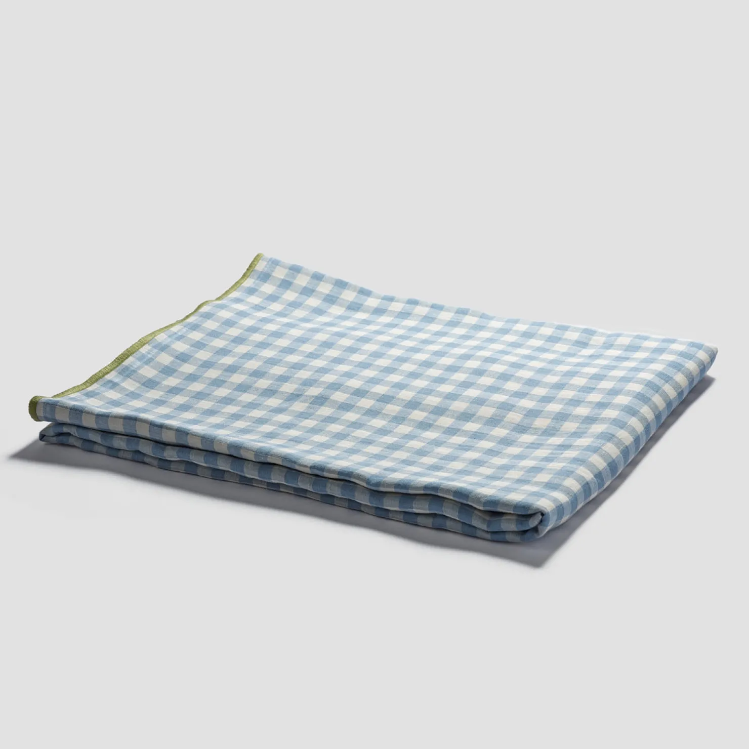 Table Linens>Piglet in Bed 100% Linen Tablecloth Warm Blue Gingham