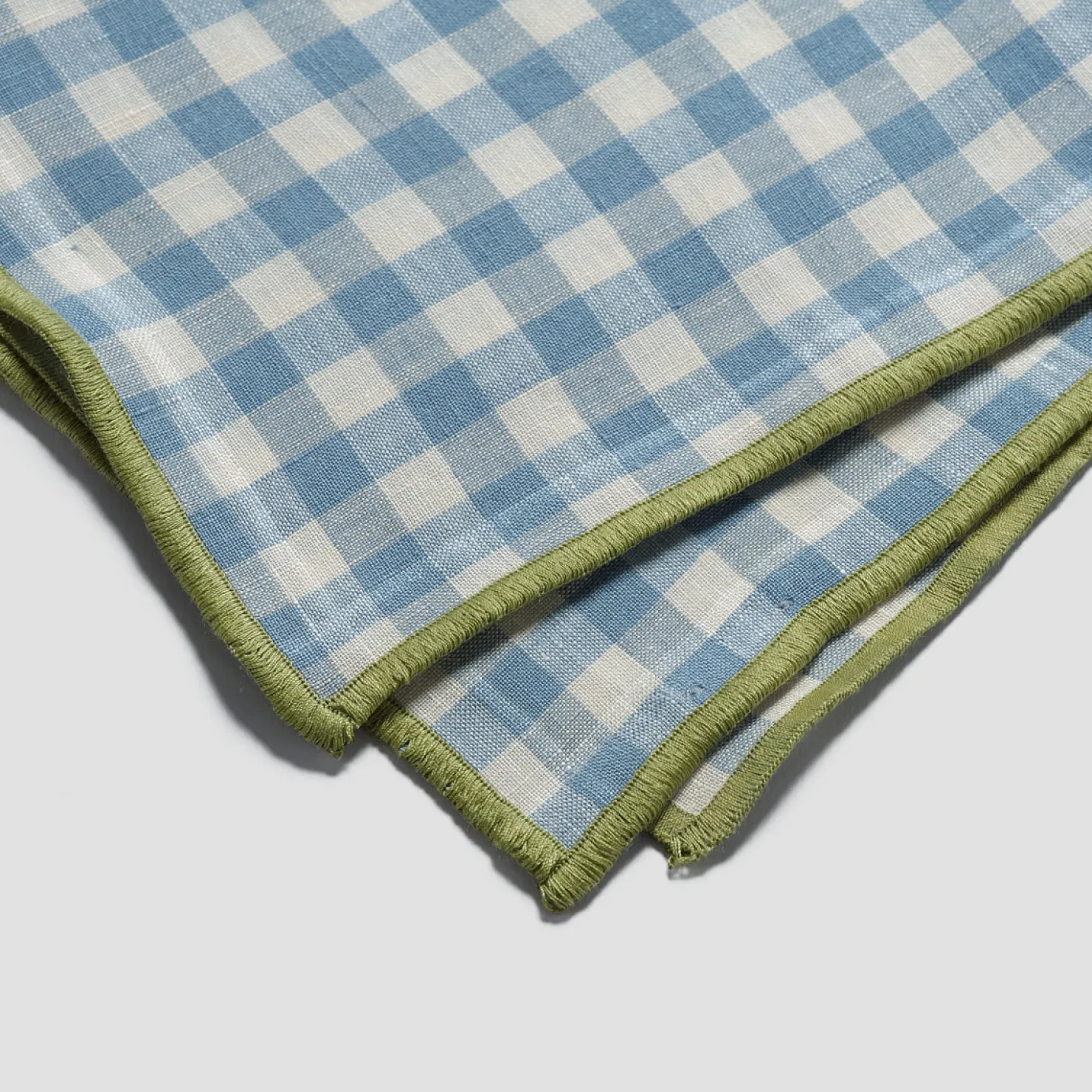 Table Linens>Piglet in Bed 100% Linen Tablecloth Warm Blue Gingham