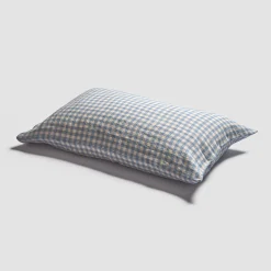 Gingham Bedding|Linen Bedding>Piglet in Bed Linen Blend Pillowcase (Pair) Warm Blue Gingham