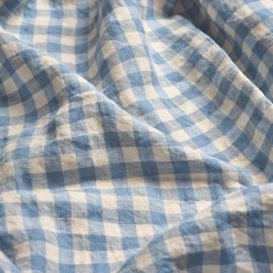 Gingham Bedding|Linen Bedding>Piglet in Bed Linen Blend Fitted Sheet Warm Blue Gingham