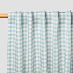 Curtains>Piglet in Bed Linen Blend Curtains (Pair) Warm Blue Gingham
