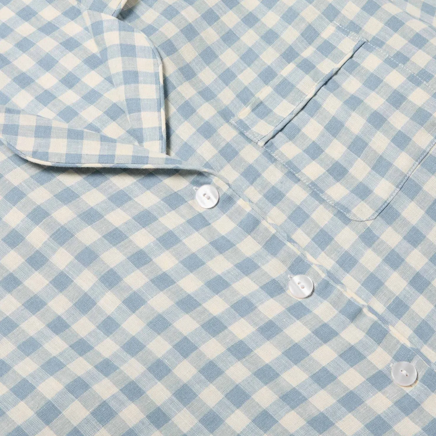 Linen Pajamas|Gingham Pajamas>Piglet in Bed Linen Pajama Shirt (Top Only) Warm Blue Gingham