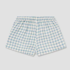 Linen Pajamas|Gingham Pajamas>Piglet in Bed Linen Pajama Shorts Warm Blue Gingham