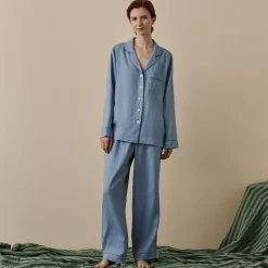 Pajama Sets|Linen Pajamas>Piglet in Bed Linen Pajama Set Wave Blue