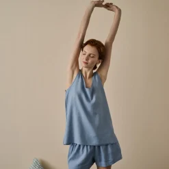 Linen Pajamas>Piglet in Bed Linen Tencel Cami Set Wave Blue