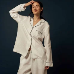 Linen Pajamas>Piglet in Bed Linen Pajama Shirt (Top Only) White