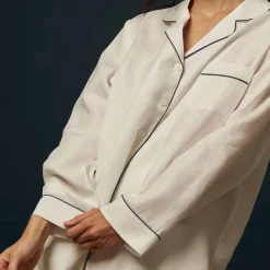 Linen Pajamas>Piglet in Bed Linen Pajama Shirt (Top Only) White