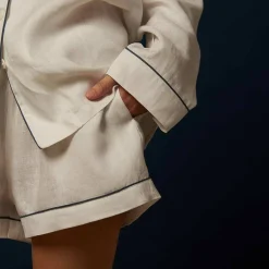 Linen Pajamas>Piglet in Bed Linen Pajama Shorts White